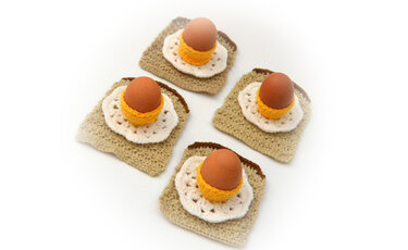 Egg Cup, Egg on Toast & Flower Pattern - Crochet