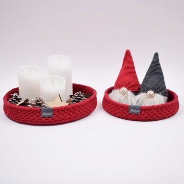 Decoration trays with round leather base - Christmas - Crochet