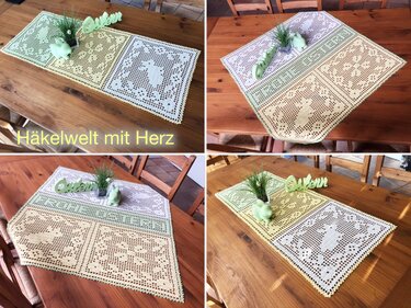 Häkeln / Sparset Mitteldecke + Tischläufer "Hasi"