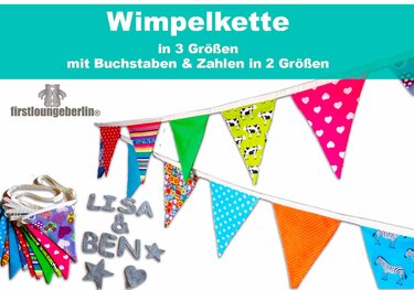 Wimpelkette in 3 Größen & mit Buchstaben & Zahlen in 2 Größen Nähanleitung mit Schnittmuster von firstloungeberlin