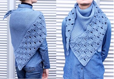 Schultertuch "Denim dreams", Gr. 175 x 118 x 63 cm (Lochmuster, stricklook) - Häkeln