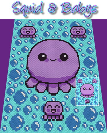Häkelmuster * Tintenfisch & Babys - Squid * Grafik für C2C Decke - Bild 2