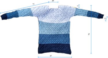 Langärmeliger Damenpullover mit Zopfmuster und horizontalen Blaustreifen
