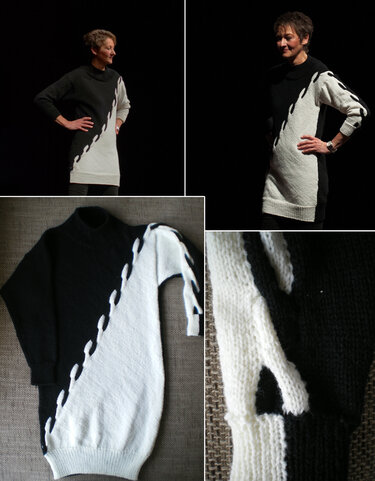 "Modell "Lilly" / Mini-Strickkleid / Oversize-Pullover - Schwarz-Weiß - Bild 2