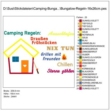 Bungalow Camping Regeln Stickdatei - Sticken