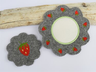 Stickdatei Erdbeere Mugrug Untersetzer Erdbeeren Blumenform 4 Größen - Sticken