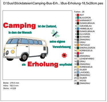 Camping Bus - Camping ist Erholung Stickdatei - Sticken