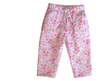Rosa Kinderhose mit Blumenprint, Gummizug und Kordelzug