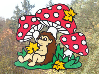 Fensterbild - Igel und Fliegenpilze – Bastelvorlagen mit Anleitung - Basteln