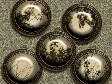 Vintage Laub – Digital Design - 9 Buttons zum Ausdrucken - Basteln