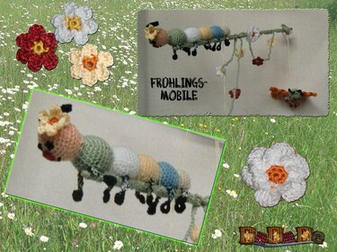 Mobile mit Marienkäfer, Biene, Raupe und Schmetterling - eine Häkelanleitung