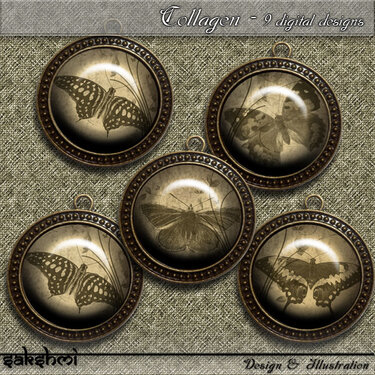 Vintage butterfly – Digital Design - 9 Buttons print. - Crafts
