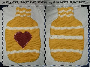 Wärmflaschen Bezug – Hülle Herz, Häkelanleitung