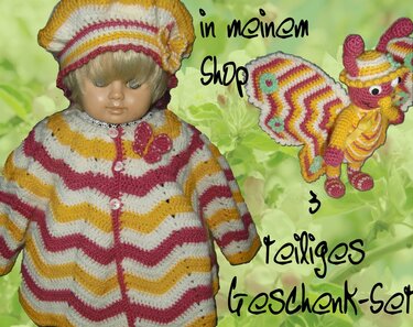 3 teiliges Geschenk-Set mit Schmetterling (Größe 86), Häkelanleitung - Bild 8