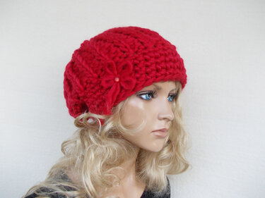 Strickanleitung (mit Häkelanleitung) für Beanie, mit 3teiliger Häkelblüte/Häkelrose, Modell "little rose blossom" - Bild 12