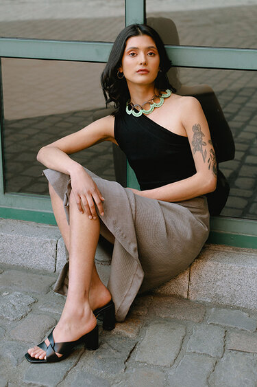 Pattern asymmetrical skirt in midi length for women XS-XXXL Easy - Sewing