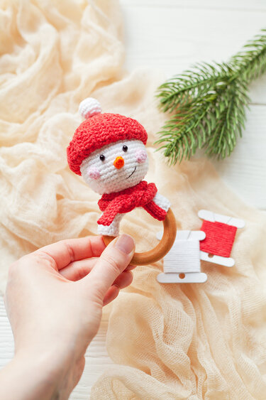 Snowman Baby Rattle - Crochet Pattern