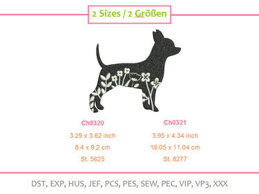 Chihuahua Flowers (2 Sizes) - Embroidery