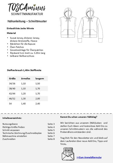 Sweat Jacket Winnie Size 34-54 Pattern + Sewing Instructions
