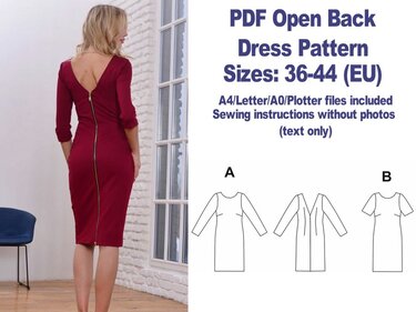 Open Back Dress Pattern PDF Dress Pattern V-neck Back Dress Sewing Pattern