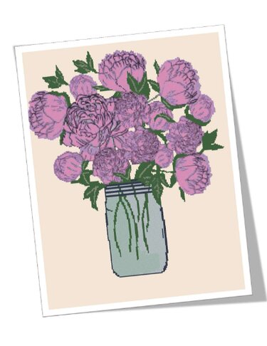 Peony Cross Stitch Pattern - Embroidery