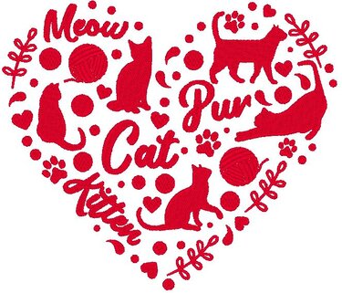 Katzen Liebe Silhouette - Stickdatei - mit Herz - Sticken