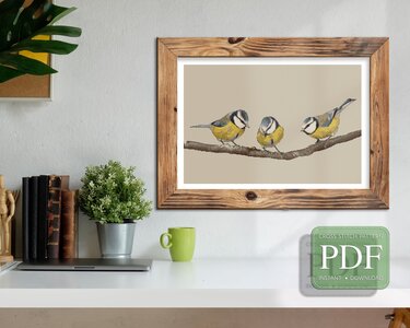 Three Titmice > Cross Stitch Pattern PDF - Embroidery