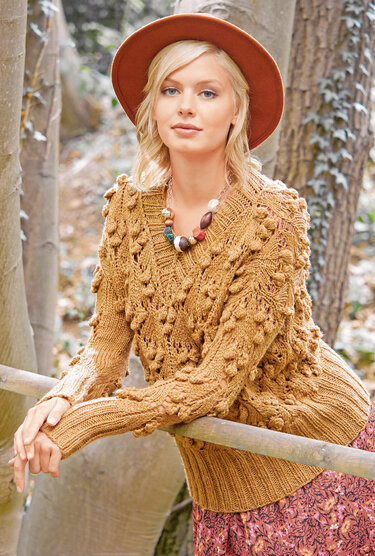 Strickanleitung: Noppenpulli mit V-Ausschnitt und breiten Rippenbündchen - Bild 4