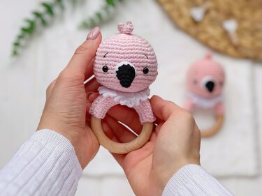 Crochet pattern Baby rattle flamingo