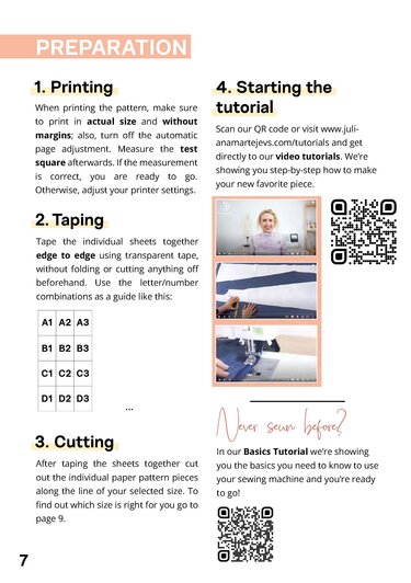 Sewing pattern dress in midi length with sleeves and zipper, XS-XXXL, easy