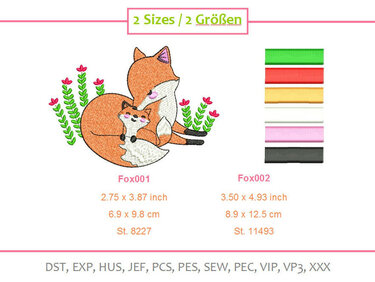 Fox mom with her Child (2 Sizes) - Embroidery