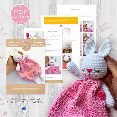 Lovey Crochet Pattern Security Blanket Sleepy Bunny, Comforter Amigurumi