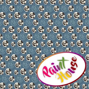 Nahtloses digitales Papier mit kreisförmigen Schachbrettmotiven in Dunkelbraun und Beige auf blau-grauem Hintergrund mit feinen Linien