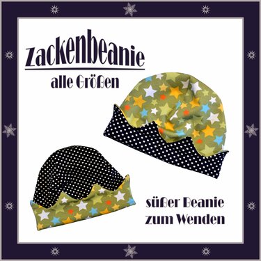 Zwei wendbare Zackenbeanies für Kinder mit Stern- und Punkte-Muster