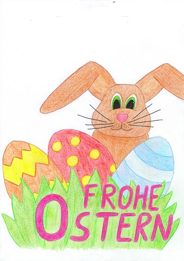 Niedlicher Osterhase mit Ostereiern - Ausmalbild - Basteln