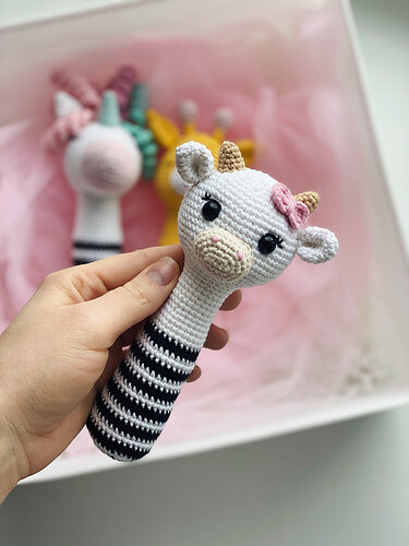 Crochet Baby rattle toy Cow EASY Amigurumi Crochet Pattern (PDF file).