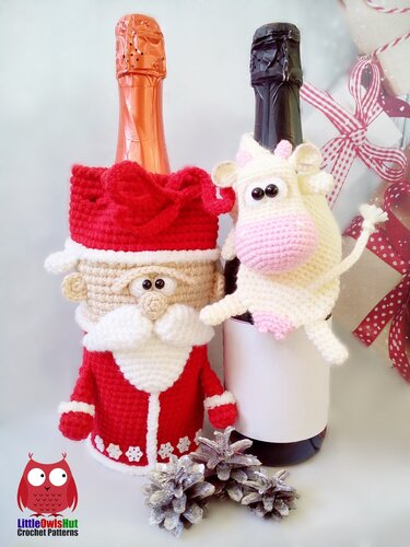 282 Crochet Pattern - Bull Ox and Cow - wine or champagne bottle scarf