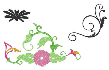 Stickdatei - Blumen Schnörkel Pflanzen Silhouetten - Sticken