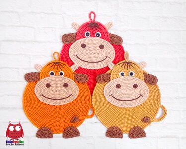 284 Crochet Patterns - Bull Ox or cow Decor or potholders - Amigurumi