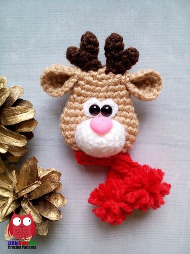 275 Crochet Pattern - Reindeer head Brouch, aplique, decor - Amigurumi PDF