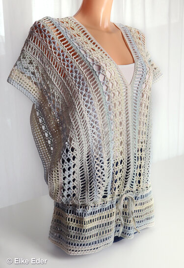 Gehäkelte Tunika in Pastellverlauf mit V-Ausschnitt und Tunnelzug