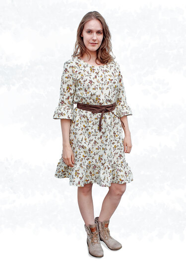 Sarah – Lockeres Leinenkleid mit Saumrüschen & Gürtel (BU 80-116) A4+A0 - Nähen