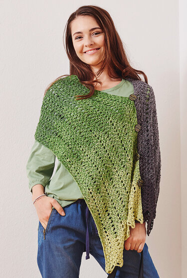 Schal, Poncho oder Tuch - im Wellenmuster gehäkelt - Häkeln