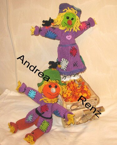 scarecrow couple, PDF crochet pattern, doll, amigurumi, straw man, bogle, boggle autumnal deco