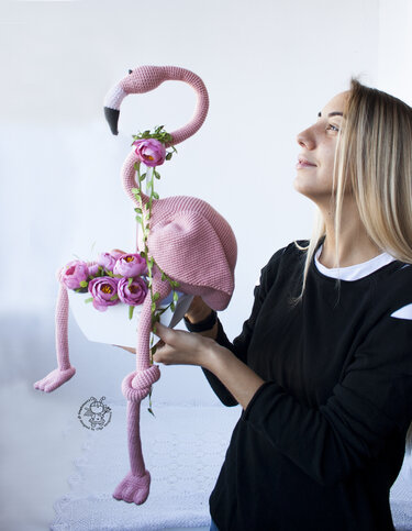 Big Pink flamingo toy. Crochet pattern.(EN)