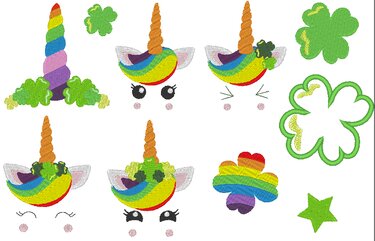 Regenbogen Einhorn Gesichter Stickdatei - Sticken