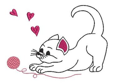 Stickdatei Katze mit Wollknäul Redwork 13x18cm - Sticken