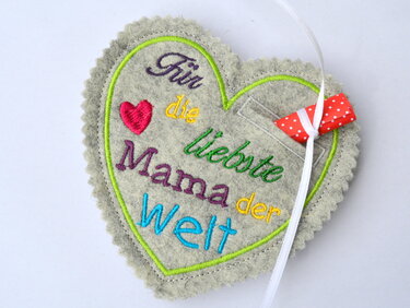 ITH Stickdatei Geschenkanhänger Herz zum Muttertag 3er SET für Botschaften Geldgeschenke 10x10cm - Sticken