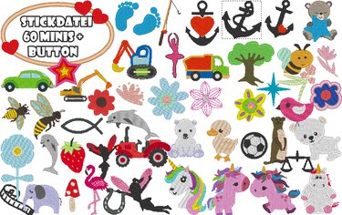 60 Minis jeweils mit Button Stickdatei - Sticken