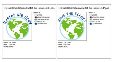 Rettet die Erde Stickdatei - Sticken